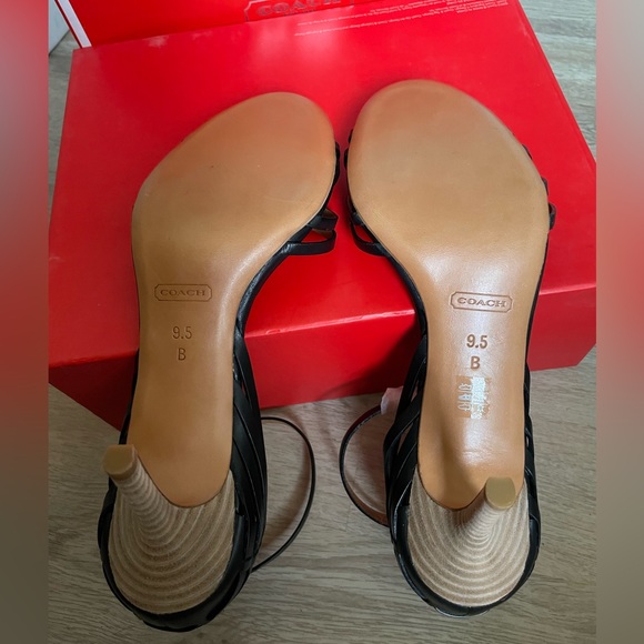 NIB Coach Kamea Veg Leather Black Strappy 3-Inch Heels 9.5 M - Picture 5 of 6